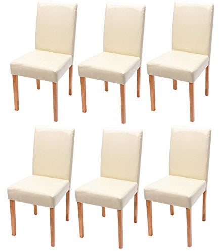 6er-Set Esszimmerstuhl Stuhl Küchenstuhl Littau - Leder, Creme, helle Beine