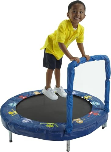48-inch Trampoline in Blue Robot Print with Handle for Toddlers to use indoors or outdoors