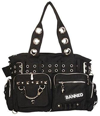 Handtas met studs en oogjes zwart, schwarz - schwarz, Schwarz, Einheitsgröße