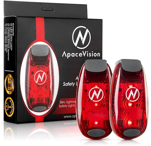 Apace Vision LED Safety Light (2 Pack) with Bonus Items – Clip On Strobe/Running Lights for Runners, Dogs, Bikes, Walking and More (Red)