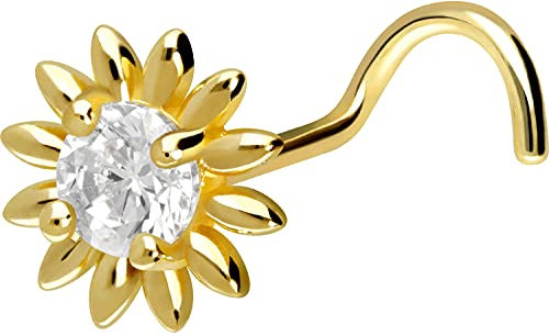 PIERCINGLINE 750er GOLD Nasenpiercing Spirale 18 KARAT BLUME Piercing Nase Stecker Gelbgold