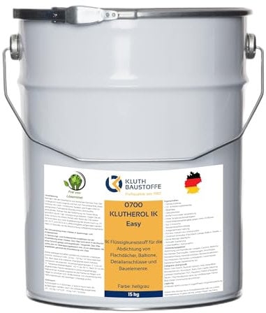 Flüssigkunststoff 1K KLUTHEROL Easy Abdichtung - 15KG zur Abdichtung von Flachdächer, Balkone, Detailanschlüsse und Bauelemente, Grau
