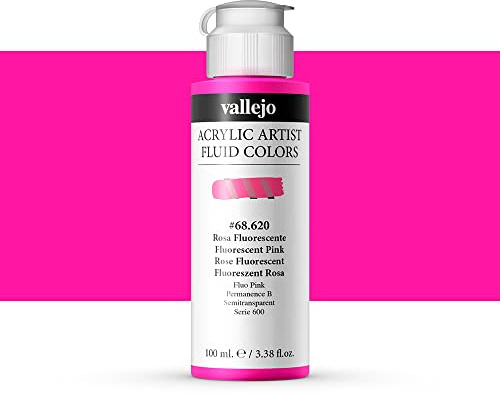 Vallejo : Fluid Artist Acrylic Paint : 100ml : Fluorescent Pink