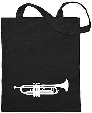 Kiwistar - Baumwolltasche - schwarz - Trompete - Tragetasche Stoffbeutel Umhängetasche Langer Henkel