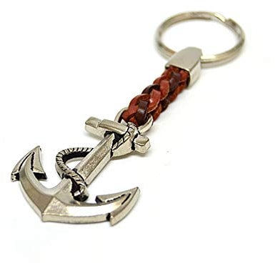 Schlüssel-Anhänger Schlüsselring Anker an Lederband, 7 cm Plus Ring 2,5cm