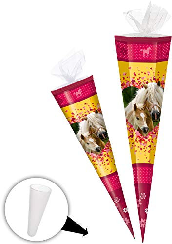 alles-meine.de GmbH Schultüte - Pferde - Pferdetraum - 85 cm - 6 eckig - Tüllabschluß - Zuckertüte - mit/ohne Kunststoff Spitze - Markneukirchen - Mädchen Kinder - Tiere Pferd ..