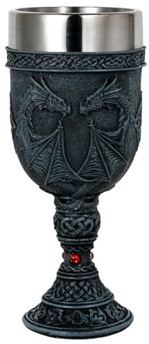 alikiki Medieval Dark Night Dragon Goblet - Dungeons & Dragons Game Gift Ideas of Thrones Merchandise - 7oz Stainless Steel Drinking cup - Gothic GOT Dragon D&D Chalice Party decorations Collectible