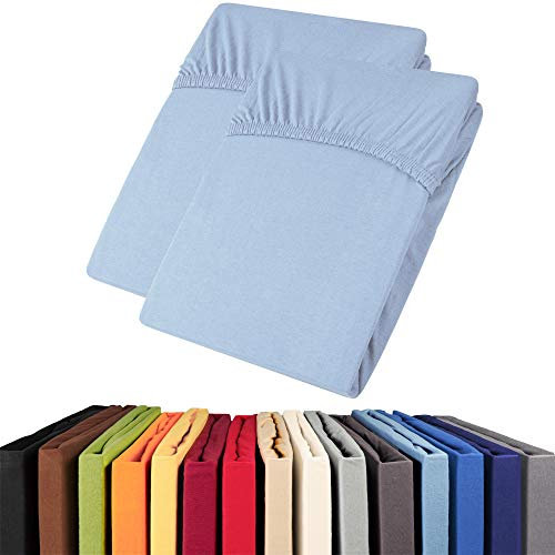 aqua-textil Viana Spannbettlaken Doppelpack 140x200-160x200 cm blau Baumwolle Spannbetttuch Jersey Laken