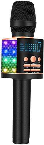BONAOK Magic Microfono per Karaoke, Microfono Bluetooth Migliorato, Registrazione Vocale, Microfono per Bambini con Cambio vocale, Microfono Bluetooth FM Ricaricabile, Oro Rosa