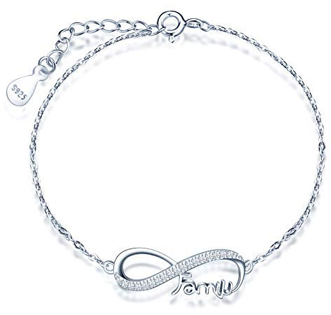 MicLee Damen “Family” Klassisch Infinity Unendlichkeit Symbol Armband 925 Sterling Silber Zirkonia Armkette Verstellbar Charm Armreif mit Geschenkbeutel Super Geschenk