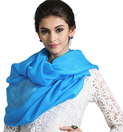 LoveSilk Luxus Damen Georgette Seidentuch 100% Seiden-schals Stola Halstücherr Blau Maße 78.7X25.6 / 200cmX65cm