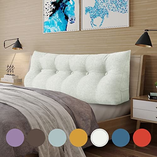 VERCART Keilkissen Bett Großes Rückenkissen Bett Kopfteil Bequemes Lesekissen für Bett und Sofa 2 in 1 Rückenlehne und Kopfkissen Couchkissen Langes XXL Lendenkissen Leinen 160cm Elfenbein Weiß