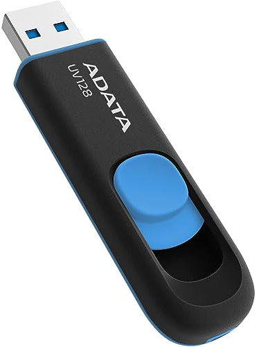 ADATA USB-Stick 3.0, 256 GB, UV128, einziehbar, ohne Kappe, Schwarz/Blau