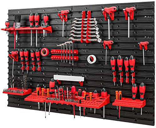 Pared de herramientas de 1152 x 780 mm, juego de soportes para herramientas con pared perforada, sistema de almacenamiento, estantería de pared, estantería de taller