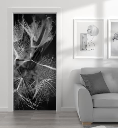 MyMaxxi - Tür bekleben mit Türtapete Türposter Türfolie Selbstklebend 90x200 Pusteblume Schwarz Weiß - Tür verschönern mit Türfolie - Türaufkleber - Türposter Türklebefolie Samen Löwenzahn
