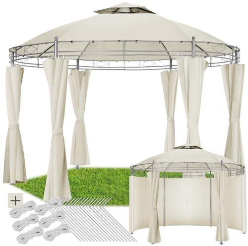 tectake® Gazebo da Giardino Deluxe, Gazebo Esterno Resistente con Teli Laterali, Gazebo da Esterno Regolabile, Gazebo Impermeabile, Resistente ai Raggi UV, Design Elegante - Crema