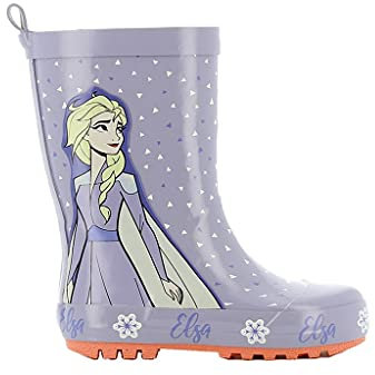 DISNEY FROZEN Stivali da pioggia da 1 a 6 anni, stivali da pioggia caldi sfoderati con motivo Anna ed Elsa, scarpe da pioggia alte impermeabili per bambini, comode scarpe per bambini, Lilla, 22 EU