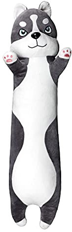 FakeFace Lange Süße Plüschtier Husky Hund Kissen Kuscheltier Schlafkissen Wurfkissen Super weiche Stofftier Spielzeug Sofakissen Seitenschläferkissen Zimmer Deko 80cm