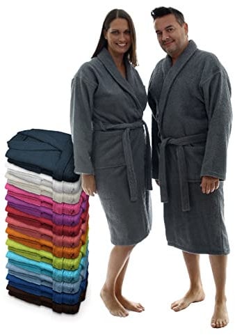 LEBENGOOD Peignoir unisexe pour femme et homme 100% coton éponge américain 400 g avec ceinture, poches, douche, peignoir doux, serviette (Marengo XXL)