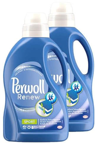 Perwoll Renew Sport Detergente líquido (2 x 24 lavados), detergente higiénico para ropa deportiva y funcional, detergente suave para una frescura intensa