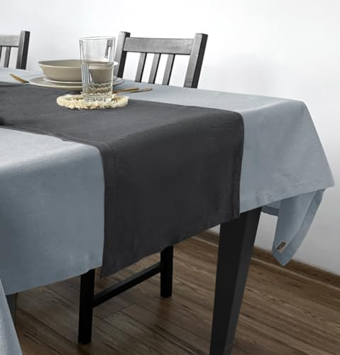Rollmayer Hochwertiger Tischläufer Uni einfarbig Pflegeleicht Kollektion Velvet, Farbe & Größe wählbar (Grafit 219, 30x100cm)