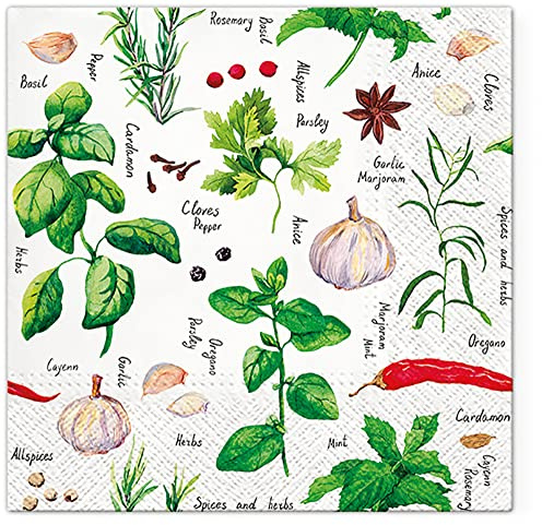 Tete a Tete Papierservietten, 3-lagig, Pastellblumen, 33 x 33 cm, 20 Stück (Gewürze und Kräuter)