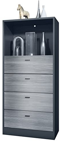 Vladon Kommode Pino V3, Made in Germany, Anrichte mit 4 Schubladen & 1 offenem Fach, Anthrazit matt/Avola-Anthrazit ohne LED (56 x 125 x 36 cm)