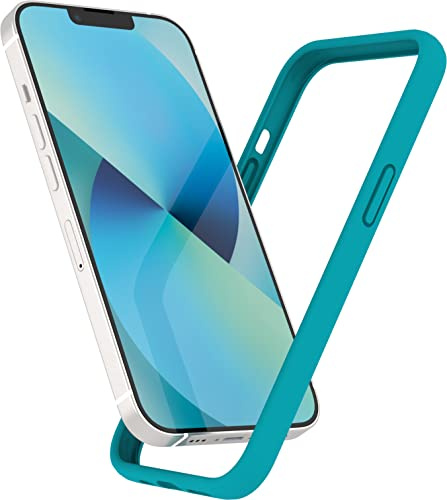 K TOMOTO Coque Bumper Case pour iPhone 13 Mini 5,4 Pouces, Couleur Cyan | Silicone Liquide Frame Case [Absorption Chocs] [Protection Bords SuréLevéS] [Contre Les Chutes] [Toucher Doux Soyeux]
