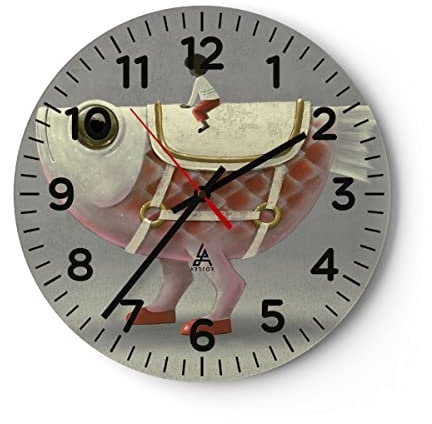 Modern Wanduhr Surreal Fisch Kind 40x40cm Rund Groß Wand Uhr Glas Analog Zimmeruhren Küche Büro Wohnzimmer Glasuhr Wall Clock Dekoration Design Wanddekoration Küchenuhr C4AR40x40-4897