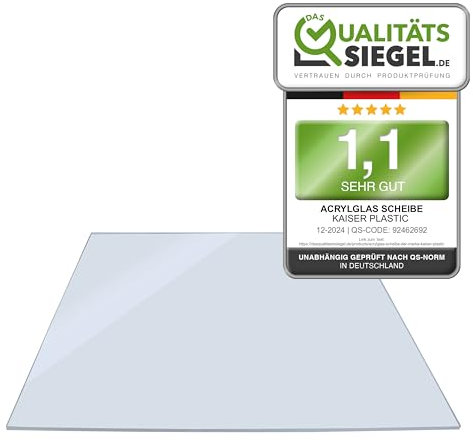 KAISER plastic Plaque en verre acrylique 500 x 1000 mm, plaque en plastique de 5 mm d'épaisseur, transparente et transparente, résistante aux UV et aux intempéries, vitre en plastique incassable pour
