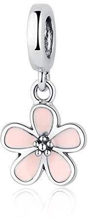 ZAAHH 925 Sterling Silber Bead Charm Emaille Cherry Blossom Primrose Anhänger Beads Fit Armband Armreif DIY Schmuck 1St (Color : Pink)
