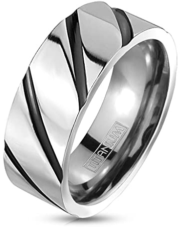 Bungsa Titan-Ring Silber mit schwarzen Streifen 8mm Unisex