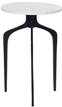 Beliani Beistelltisch Marmor weiß mit schwarzen Füßen rund ø36cm dreibeinig Modern Tihoi