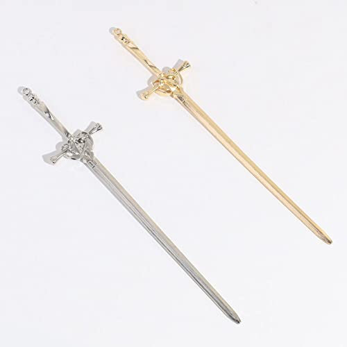 2 Pièces Épée En Métal Bâtons De Cheveux Pour Cheveux Épais,Femmes Baguettes De Cheveux Pour Chignons,Baguettes Élégantes Accessoires De Cheveux Épingles À Cheveux Fait Main Bâton,Doré Et Argenté