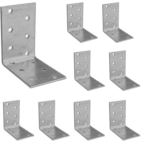 VHG Schwerlast Winkelverbinder 10er Set (60 x 60 x 40 x 2) - 90 Grad L Klammern Eckwinkel, Verzinkt Holzverbinder, Verstärkt Schwerlast Winkel Stütze für Holz- Bauwinkel für Möbelverbinder