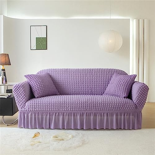 Hearda Copridivano 1/2/3/4 posti, Elasticizzato Copridivano con Braccioli, Lavabile Spandex Antiscivolo Fodera Divano Protettiva per Soggiorno Bambino Gatti Cani (Viola,3 posti)