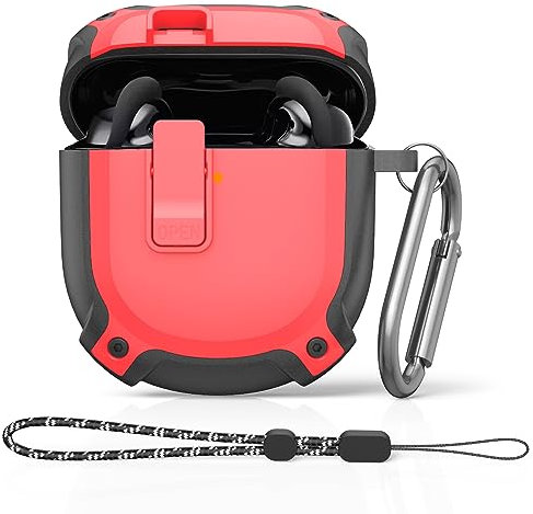 MOWYEOK Sicherheitsschloss Hülle kompatibel mit Bose QuietComfort Earbuds II 2022,Ganzer Körper Leichte Stoßfeste Hartschalenkoffer mit Karabiner & Anti-Verlust Kordel für Bose QC II Zubehör - Rot