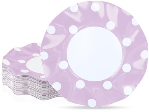 ZVK Piatti di carta per feste, Piatti usa e getta 23cm Pois, Viola Piatti monouso ondulati, 48 pezzi Stoviglie per feste di compleanno per bambini