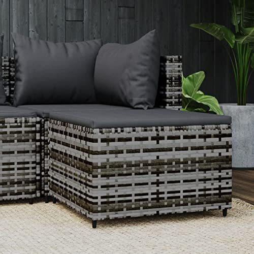 ZEYUAN Gartenhocker mit Kissen, Balkon Möbel, Balkon Lounge Klein, Outdoor Lounge, Balkonmöbel, Outdoor Hocker, Sitzbank Balkon, Gartenmöbel, Grau Poly Rattan
