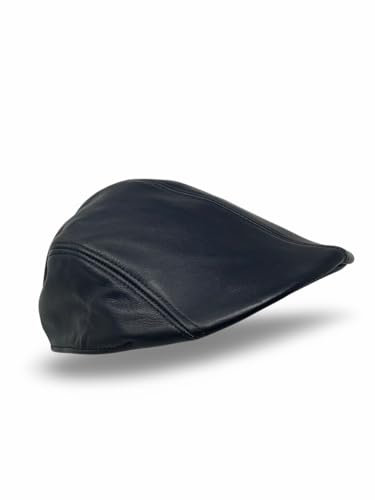 Albsales Herren Schiebermütze Flatcap Mütze Echt Leder Ledermütze Kappe Cap Schirmmütze (XXL (62-63cm), Schwarz)