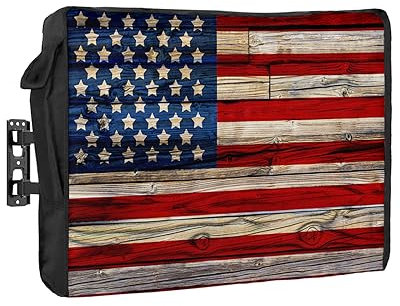 Amerikanische Flagge Outdoor TV Abdeckung für 36 bis 39 Zoll Außen Flachbildfernseher Abdeckung - 600D Wasserdicht und Wetterfest TV Abdeckung, USA Flagge Retro Streifen Holzbohlen Staubdicht TV