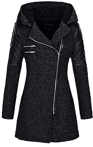 RLEHJN Winter Jackets for Women UK Sale Clearance Ladies Coats Warm Hoodie Thicken Patchwork Overcoat with Hood Zip Up Coat Hoody Casual Long Sleeve Outerwear with Pocket 8-22