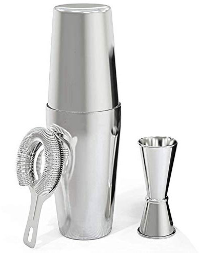 Set Shaker per Cocktail Shaker Professionale, colino da Cocktail e Set Jigger, 4 Pezzi di Forniture per Bar in Acciaio Inossidabile