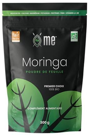 Moringa Bio de ME - Poudre 300g - Qualité Supérieure - Vitalité - Energie - Peau - Multivitamines - Multiminéraux - Protéines - Anti-inflammatoires - Antioxydants
