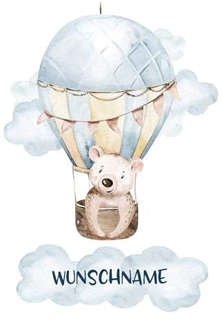 GRAZDesign Wandtattoo Heißluftballon Kinderzimmer, Babyzimmer, mit Namen personalisiert, Deko für Jungen und Mädchen - 72x50cm