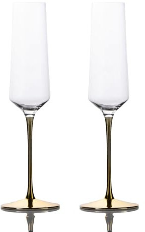 INTIRILIFE 2x Champagner Glas mit goldfarbenem Stiel - 200 ml Füllmenge - Sekt Prosecco Glas Kristallglas stoßfest