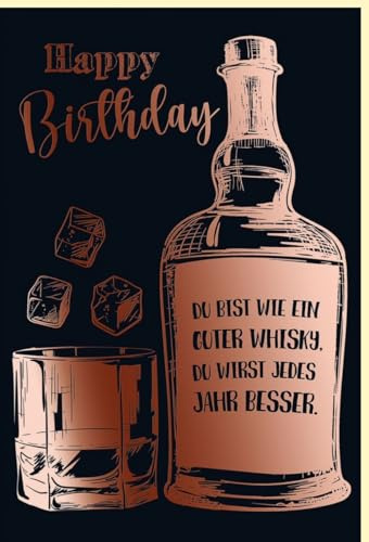 Skorpion Geburtstagskarte für Männer - Whiskyflasche & Glas in Roségold, Humorvoller Spruch, Elegante Geschenkidee für Erwachsene - mit Umschlag