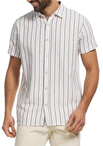 Indicode Herren INLingo Kurzarmhemd aus Baumwoll-Mix | Herrenhemd gestreift Kurzarm Hemd Offwhite, L