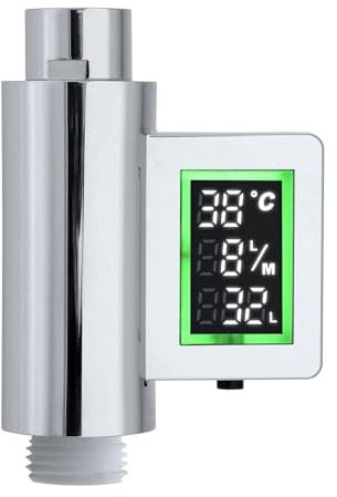 LOWENERGIE Temporizador de ducha con medidor de flujo de agua y ahorro de energía, impermeable, autoalimentado