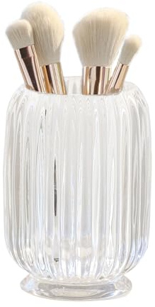 Lejesth Crystal Makeup Brush holder Organizer, Vintage Make Up Brush Cup Pen Pencil Holder striped vase, Comb Brushes Pen Pencil Storage Box Container (Clear)